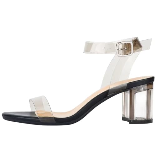 ZriEy Women's Clear Heels Strappy Chunky Block Heeled Sandals 2.2 Inch Open Toe Adjustable Ankle Strap Pump Sandals for Weddings Parties Daily Wear2