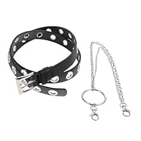 AKOOSY Ceinture Cloutée Punk Cuir PU avec Œillets Métalliques et Chaîne Accessoire Mode Ajustable pour Femmes et Hommes Style Gothique Rock pour Jeans et Cosplay