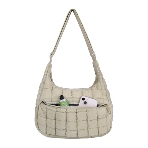 Image of Cute Puffy Crossbody Bag Medium Lightweight Quilted Hobo Shoulder Purse Carryall Soft Fluffy Handbag for Women