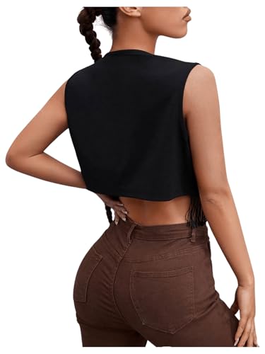 GORGLITTER Women's Geo Embroidery Fringe Crop Vest Tassel Sleeveless Open Front Jacket2