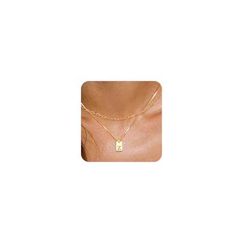 Collares con inicial de oro para mujer, no se deslustran, collar con colgante de letra cuadrada delicada de 14 quilates, resistente al agua, cadena fina con nombre personalizado para niña