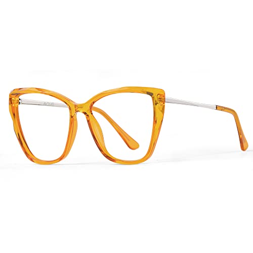 Image of Blue Light Blocking Glasses Cat Eye Stylish Computer Eyeglasses UV Ray Filter Women AB3304 (Orange)