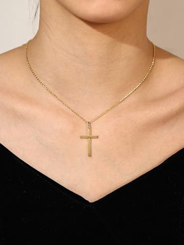 FANCIME Yellow Gold Plated 925 Sterling Silver Beveled Cross Pendant Necklace Dainty Fine Delicate Jewelry Gifts for Women 18 INCHES2