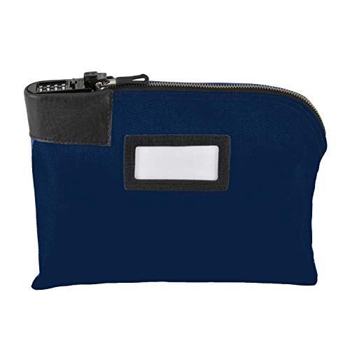 MMF Industries Classic Combination Lock Bag | 11W x 8-1/2H | Durable Vinyl Material | Blue Color | Pick-Resistant Metal Zipper | Combination Lock | Black-Framed Cardholder | Bank Bags with Zipper