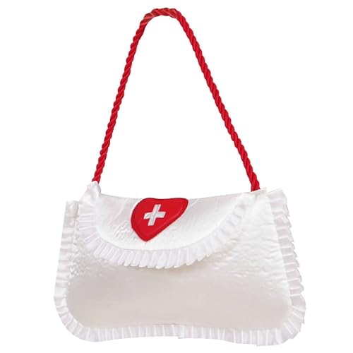 W WIDMANN MILANO Party Fashion 8106H - Krankenschwesterhandtasche, aus Satin, Weiß/Rot, Kostüm, Accessoire, Karneval, Mottoparty
