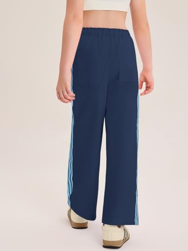 Haloumoning Girls Wide Leg Pants Elastic Waist Palazzo Pants Striped Lightweight Baggy Track Pant 5-14 Years3