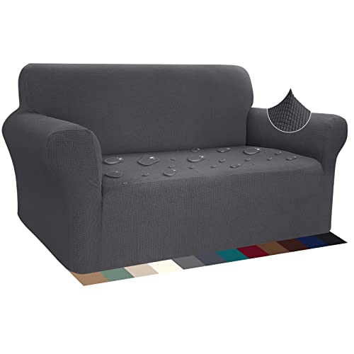 Luxurlife Housse de canapé extensible, imperméable et résistante aux griffures pour canapé 2 places Motif élégant Avec bâtonnets de mousse antidérapante (canapé 2 places, gris)