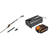 WORX 20V Akku Teleskop-Heckenschere WG252E.9-Ohne Akku & Ladegerät, schwarz & WA3604 Akku mit Akku Ladestation: 20V – 4000mAh Li-Ion Akkubatterie & Akku Ladestation