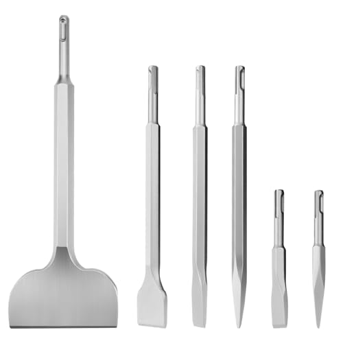 6-delige SDS Plus beitelset, tegelbeitel bevat platte beitel, brede beitel, 20 x 150 mm & 250 mm, 14 x 150 mm & 250 mm, 40 x 250 mm, 100 x 280 mm, beitel SDS Plus-set voor beton en metselwerk
