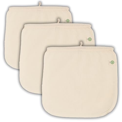 Reusable Jelly Strainer Bags - 100% Organic Cotton Juice Strainer Bags - Large, Reusable, Washable, and Biodegradable Kefir, Kava, Pulp & Yogurt Strainer Bags (3 Medium - 12