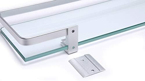 BSM Marketing Rectangular 8mm Toughened Glass Shelf 380mm x 120mm (15x5 Approx) with Aluminium Rail and Wall Brackets Bathroom Bedroom Kitchen Office