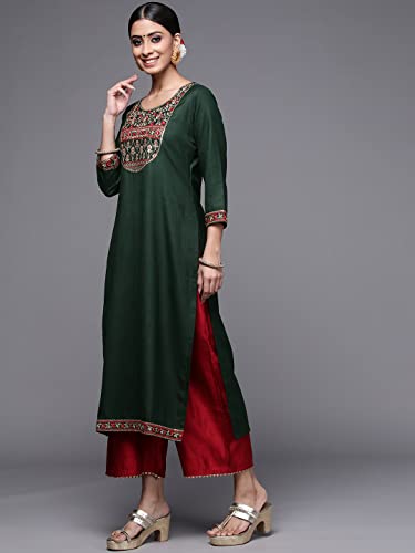 Image of INDO ERA Women's Cotton Straight Fit Embroide Calf Length Straight Kurta (KT4GN9262)