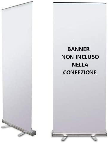 Cartotecnica Italiana Roll Up WASP 80 x 200 cm senza striscione, senza stampa, in alluminio anodizzato, argento anodizzato, con custodia per il trasporto inclusa