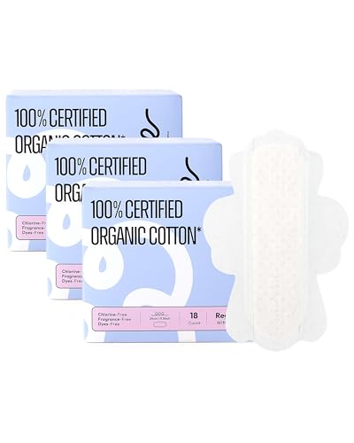 Image of RPE Life 100% GOTS Organic Cotton Menstrual Pads with Wings, 54 Count