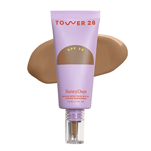 Tower 28 SunnyDays SPF 30 Tinted Moisturizer - 2-in-1 Buildable Coverage Foundation + Mineral Sunscreen for Face - Zinc Oxide, Aloe & Prickly Pear for Sensitive Skin - 40/Tan Olive (1 oz)