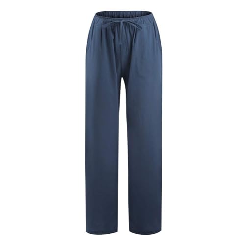 Cotton Linen Pants for Women,Summer Wide Leg Casual Loose Drawstring High Waist Palazzo Pants with Pockets3