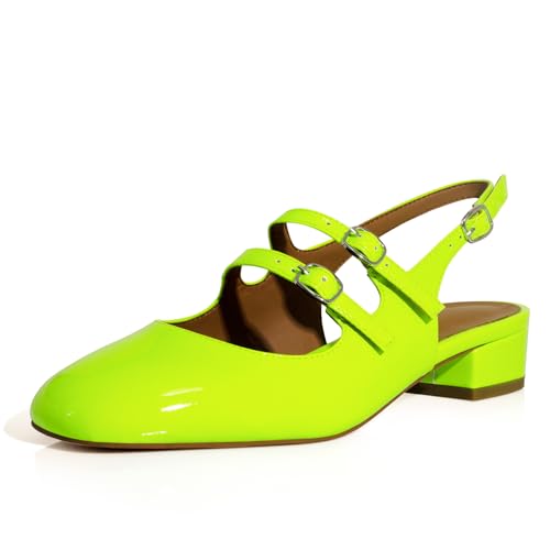 anteikira Women's Round Toe Slingback Flats Closed Toe Double Strap Mary Jane Flats for Women 1 Inch Heel Dress Shoes Low Heel Causal Work Office Pumps for Women Size 5.5-12US