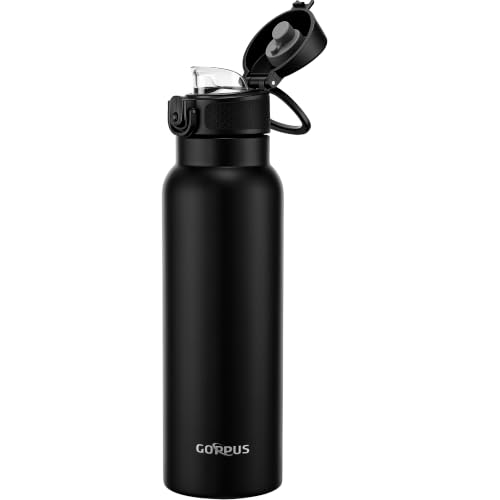 Image of GOPPUS 25 oz Insulated Water Bottle with Direct-Drink Lid,Keep Cold 24H,Leak-Proof Stainless Steel Bottle Ideal for the Gym,Travel,and Outdoor Use,Suitable for Teens and Adults(Black)