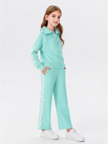 Image of Haloumoning Girls Sweatsuit 2 Piece Zip Long Sleeve Sweat Outfits | Half Zip,Waist drawstring,girls tracksuit