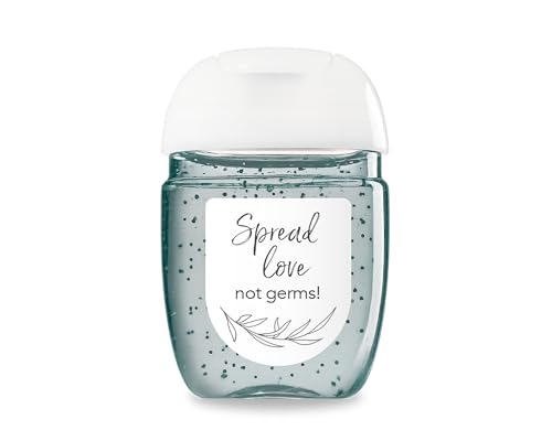 60 Pack 1 oz Mini Hand Sanitizer Labels for Wedding Favors – “Spread Love Not Germs” Floral Garden Stickers, High Gloss Bridal Shower, Bachelorette, Engagement & Couples Party Favors (Rose) (Minimal)