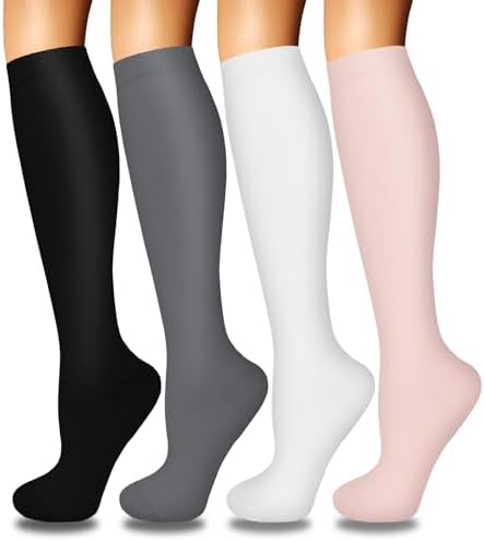 Iseasoo 4 Pairs Compression Socks for Women Circulation-Best Support for Nurses,Running,Athletic,Travel