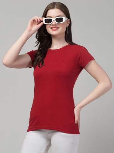 Image of Women's 100% Cotton Plain Regular Fit Round Neck Half Sleeve Tshirt (Solid)