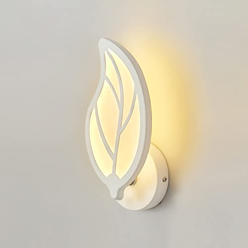 KRIPINC 12W Acrylic Leaf Shaped White LED Wall Light, Simple Modern Wall Sconce for Living Room Kids Bedroom, Bedside