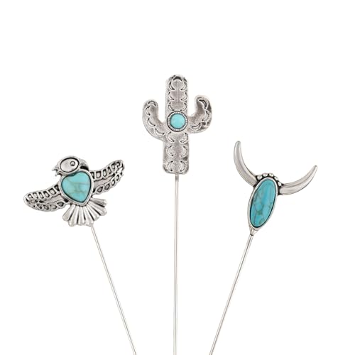 Image of Alilang 3Pcs Vintage Style 5 Inches Long Handle Hat and Lapel Pins with Flexible Bendable Design for Secure Fit on Hats, Scarves, and Suits