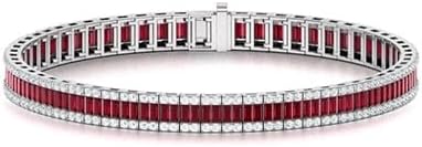 Baguette & Round Cut AAA Red Ruby & White Diamond Tennis Bracelet Bracelet for Mom Daughter Womens in 14k White Gold Finish 925 Sterling Silver (8.05 carats total weight)Mothers Day Gifts for Mom Anniversary Birthday Gifts for Women Wife Her