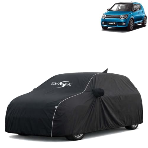Image of KINGSWAY Super Waterproof Car Cover Only with Maruti Suzuki Ignis (Year 2016 Onwards - All Model) | Mirror and Antenna Pockets | All Weather Car Body Cover with Silver Piping | Black