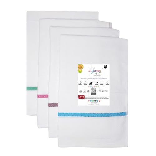 Image of End Finished UV Sterlized Kerala Bath Towel | Kerala Thorthu Mundu | White Colour Thin, Soft & Quick Driying | Pack of 2 (XL - 29'' x 58'' - Pack of 2)
