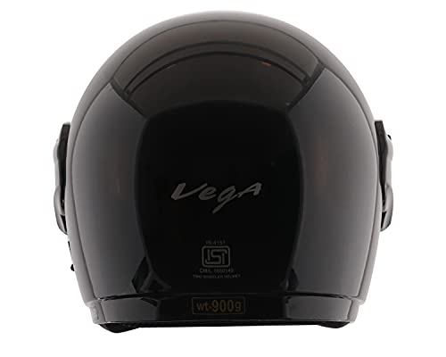 Image of Vega Cruiser Open Face Riding Helmet with Glossy Finish, ISI Certified, Clear Visor, Lightweight Build, Comfortable Interior, Shock Absorbing Liner, and Trendy Black Styling Black-M