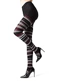 MeMoi Lulea Striped Sweater Tights - Fun Winter Legwear for Women Black MF6 116 Small/Medium