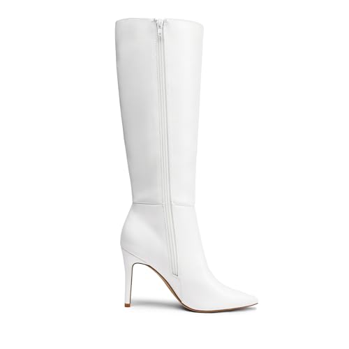 DREAM PAIRS Knee High Boots for Women, Sexy Pointed Toe Stiletto High Heel Boots, Fashion & Classic Dress Shoes,Size 6.5,White-Pu,SDKB2311W