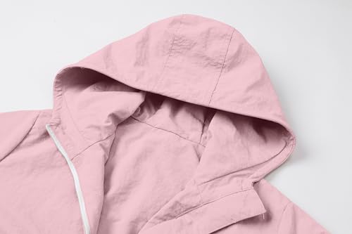 Betusline Girls' Hooded Rain Jacket Waterproof Lightweight with Grid Pattern3