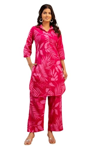 Image of LABEL ADRIJA Floral Print Pure Cotton Tunic Shirt Pant Cord Set Kurta Pant Set for Women
