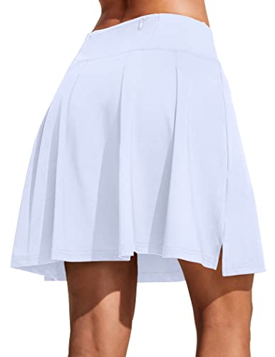 Coorun Women Pleated Tennis Skirts High Waisted Athletic Golf Skorts Skirts With Shorts Pockets Side Slit Skort White S #TOP8