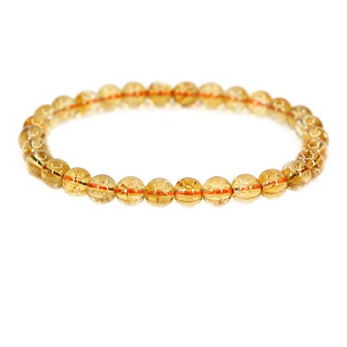 Natural Yellow Citrine Crystal 6mm Round Beads Stone Stretch Bracelet 7 Inch Unisex