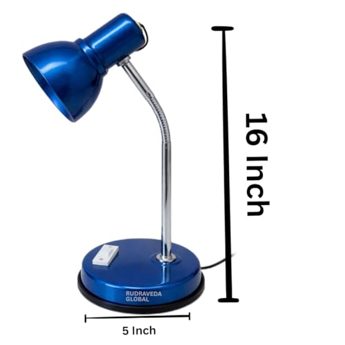 Image of Metal Desk Lamp with Bulb, Red Finish, Adjustable Gooseneck, 16 Inch Height, Strong Body Table Lamp (Blue)
