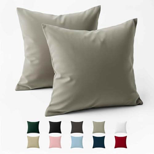 Funda Almohada 60x60 Algodón Reforzado (Pack de 2) - Gris Claro - Tela Apretada de 57 Hilos/cm² - Funda de Almohada 60 x 60 - Certificación Oeko Tex - Dreamzie