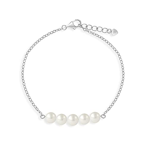Image of 925 Sterling Silver Freshwater Cultured Pearl Adjustable Bracelet For Baby Girls To Teens - Adorable Stranded Bracelets For Girls - Special Religious Communion Jewelry Gifts For Little Girls