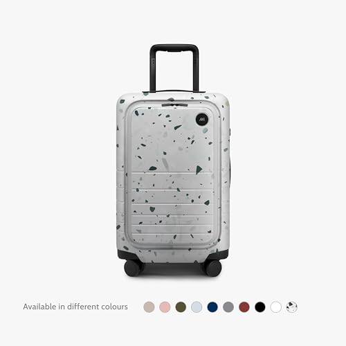Image of Monos Carry-On Pro Plus Luggage 23 Inch - Hardside Spinner Suitcase with TSA Lock & Laptop Front Pocket | Airline Approved, 42L Polycarbonate Rolling Carry On | Fits 16 inch Laptop | Terrazzo, White