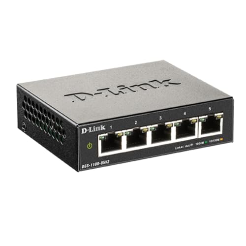 D-Link 5-Port Gigabit Smart Managed Switch | 5GbE Port | L2 | VLAN | Web Managed | Desktop | Fanless | NDAA Compliant | Lifetime Protection (DGS-1100-05V2)