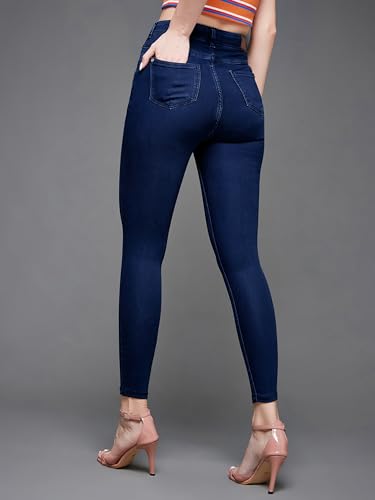 Image of Miss Chase Women's Skinny High Rise Cropped Fringed Hemline Detailing Stretchable Denim Jeans