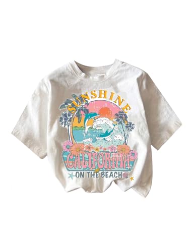 RoseSeek Girl's Graphic Print Tee Shirt Round Neck Short...
