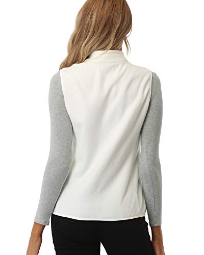 fuinloth Fleece Weste für Damen, Leicht Ärmellose Standkragen mit Reißverschlusstaschen Elfenbein Medium