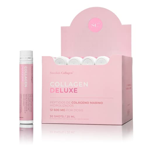 Swedish Collagen - Collagen Deluxe Shots, Suplemento de colágeno líquido 30x25ml | 12.500 mg de colágeno marino, con ácido hialurónico, vitaminas y minerales para cabello, piel y uñas (30)