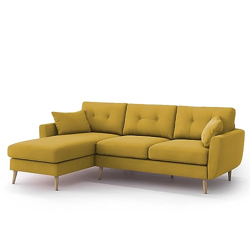 Image of BRAXTON Lindel LHS 4 Seater L Shape Sofa Set for Living Room (Yellow) Premium Velvet Fabric Sofa