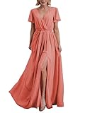 Vestido Cruzado de DAMA de Honor, Manga ondulada, Largo Hasta el suelo, Vestidos de invitados de boda para Mujeres jóvenes con cinturón Coral US14