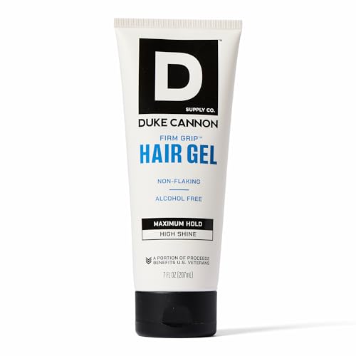 Duke Cannon Firm Grip Hair Gel 7 oz Maximum Hold High Shine Alcohol-Free Water-Based Formula with Coconut Oil & Oat Extract Ideal for Short to Medium Styles